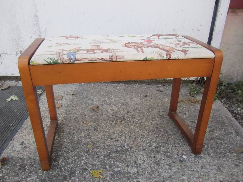 lot 156 image: Wood Bench with Cowboy Design Seat ...