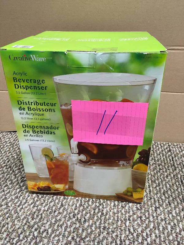 CreativeWare Acrylic 3.5 Gallon Beverage Dispenser, ClearWhite never used