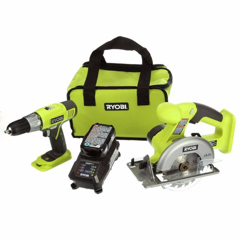 Ryobi One 18-volt Lithium-ion Starter Combo Kit P825 Drill - Circular never used no blade