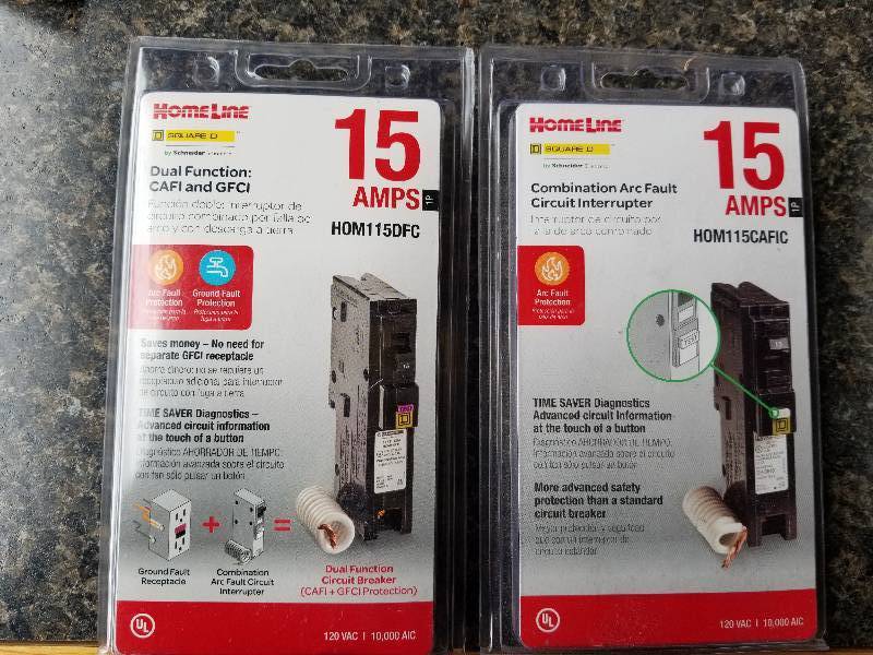 lot 71 image: Electrical - Lot - 1 Homeline Dual Function CAFI & GFCI 15 Amp Breakers & 1 Combination Arc Fault