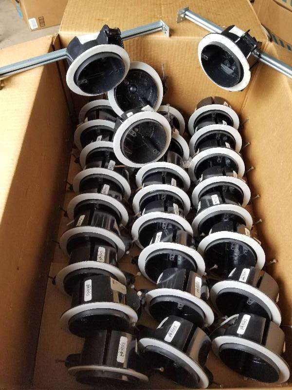 lot 45 image: Electrical - Lot - Carlon 4 Round Nail On Vaporproof Box, 26 Nail Ons (2 with brackets)
