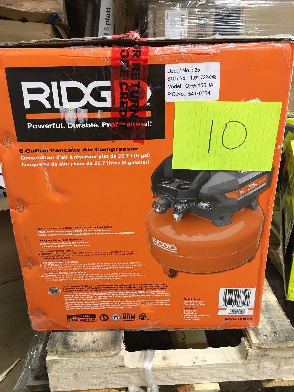 lot 10 image: Ridgid Pancake 6 gallon pancake air compressor in like new condition