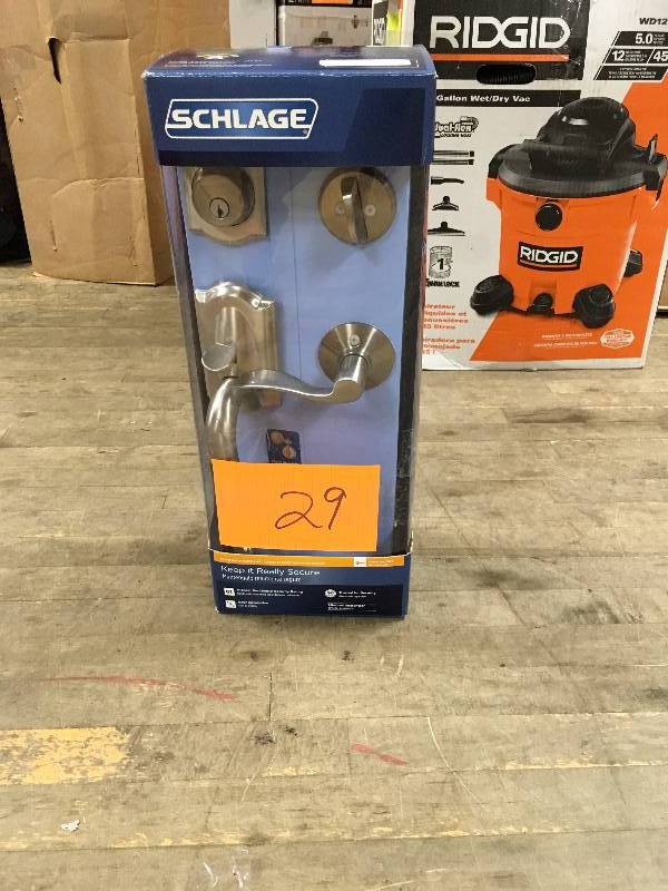 lot 29 image: Camelot Single Cylinder Handleset and Accent Lever, Satin Nickel (F60 V CAM 619 ACC) never used in box $179 MSRP