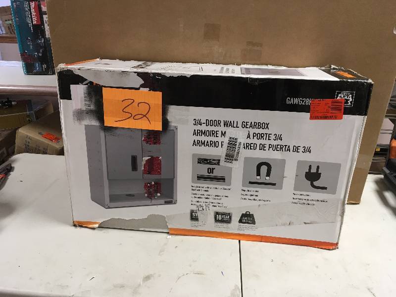 lot 32 image: Ready to Assemble 28 in. H x 28 in. W x 12 in. D Steel 2-Door Garage Wall Cabinet with Shelf in White never used MSRP $99