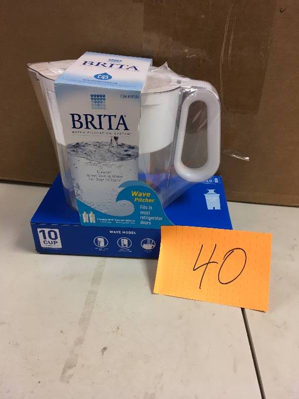 lot 40 image: Brita Wave 10-Cup Water Pitcher with 2 Advance Filters, White never used in box MSRP $75