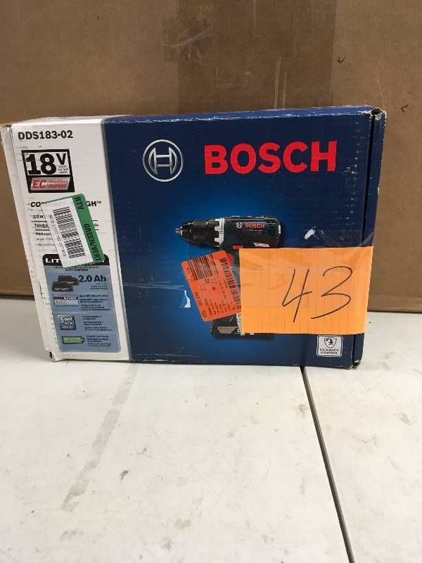 lot 43 image: Bosch - 18V EC Brushless Compact Tough 12 In. DrillDriver Kit never used MSRP $200