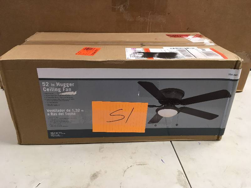 lot 51 image: Hugger AL383-BK 52 Ceiling Fan - Black never used in box