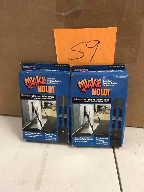 lot 59 image: Quake Hold 4520 Universal Flat Screen Safety Straps, Black never used total of 2