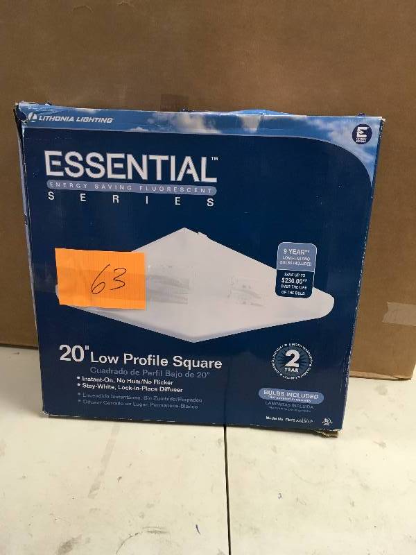 lot 63 image: Lithonia Lighting FM72 ACLS LP M4 Low-Profile Energy Star 19-Inch Square Fluorescent Light, White never used in box