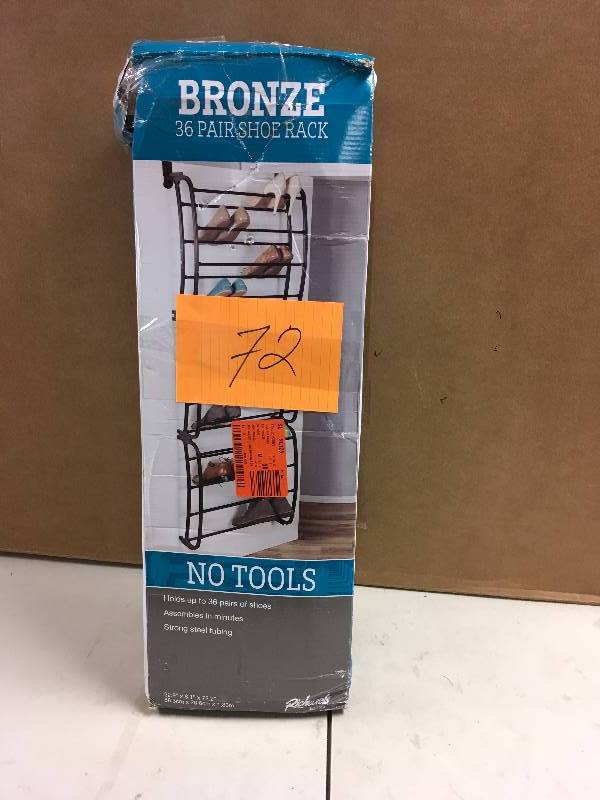 lot 72 image: 36 Pair Over-The-Door Shoe Rack In Bronze never used in box
