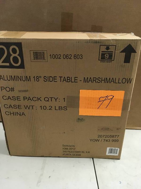 lot 79 image: Hampton Bay Marshmallow Round Commercial Grade Aluminum never used in box