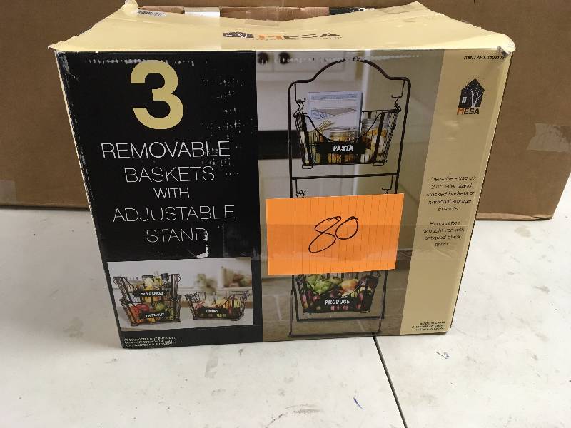 lot 80 image: Mesa 3 Removable Baskets with Adjustable Stand  never used in box