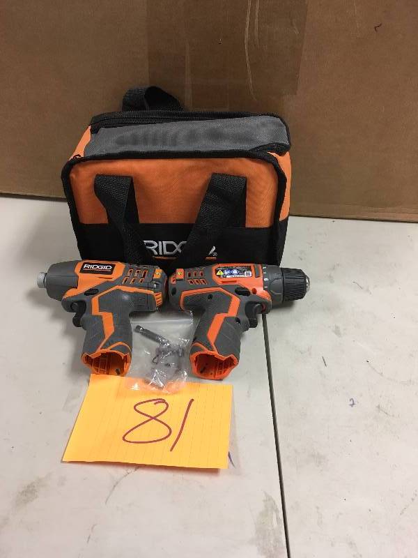lot 81 image: 2 Ridgid R82005 12V Lithium-Ion Cordless Drill (Bare Tool only) never used in case