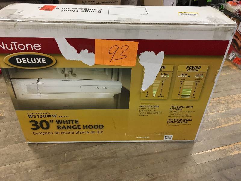 lot 93 image: Broan Allure I QS130BC 30 Hood - 220 CFM - Biscuit some damage see pics, MSRP $500 in box