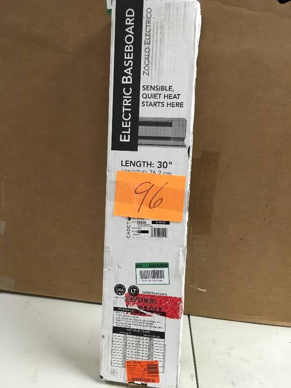 lot 96 image: Cadet 2F500-1A 500W 120V 30 Electric Baseboard Heater - Almond never used in box