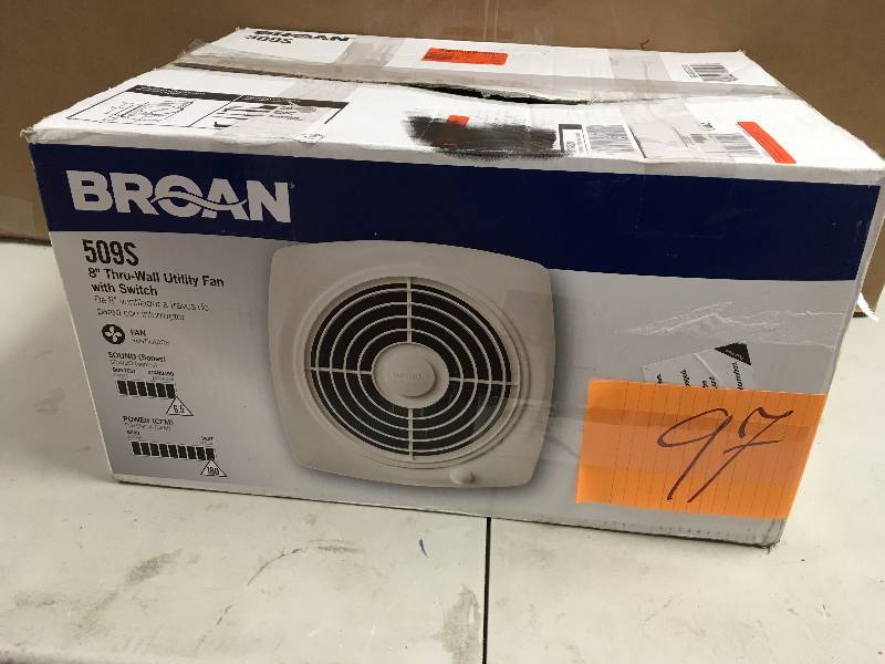 lot 97 image: Broan 180 CFM Through-the-Wall Exhaust Fan with OnOff Switch never used in box MSRP $70