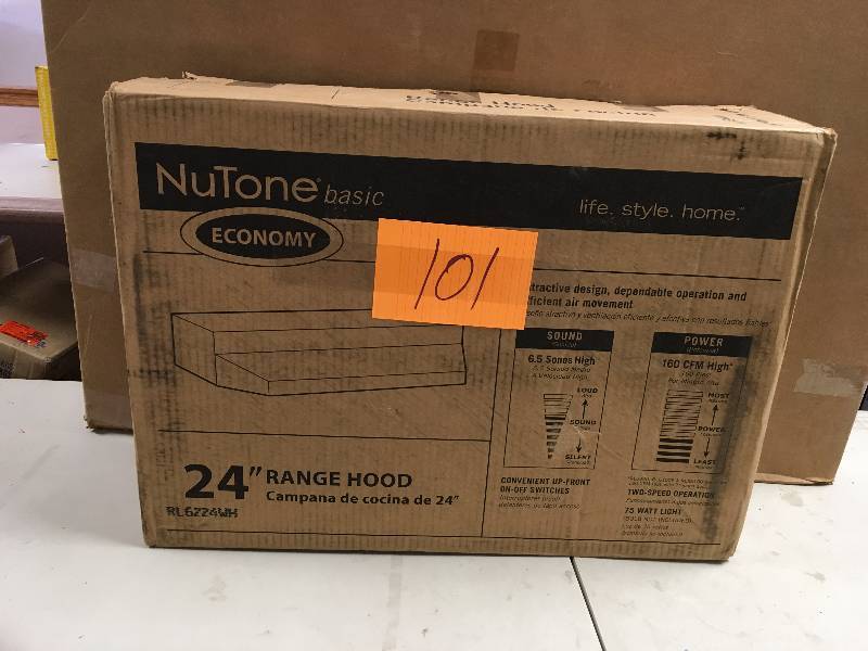 lot 101 image: Nutone 24 In. Non-vented Range Hood In White Rl6224wh never used in box