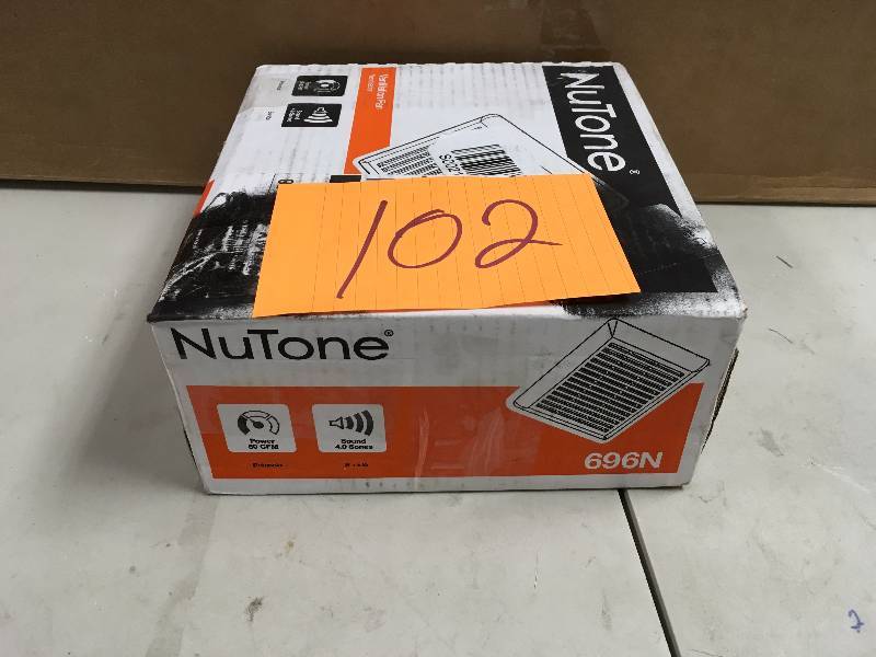 lot 102 image: Broan Bathroom Fan CeilingWall Mounted 50 CFM 4.0 Sones never used in box