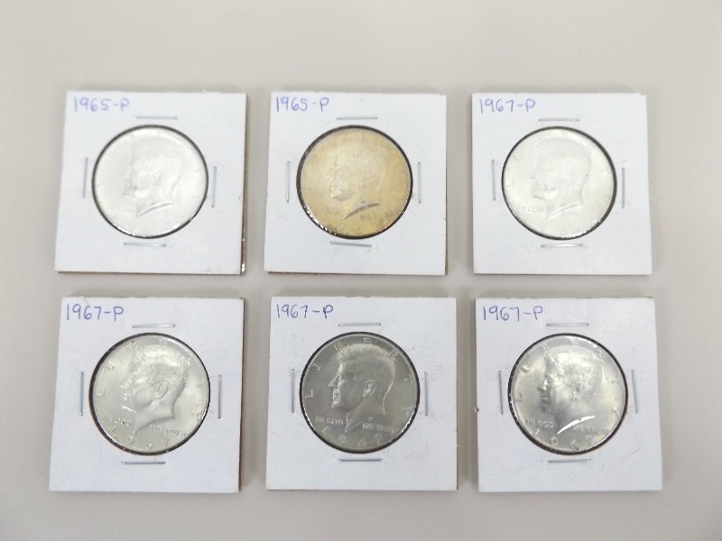 2 - 1965-P, and 4 - 1967-P Kennedy Half Dollars