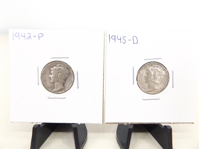 1942-P and 1945-D Mercury Dimes
