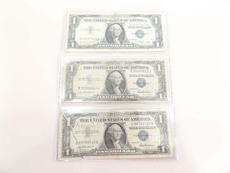 3 One Dollar Silver Certificate Notes