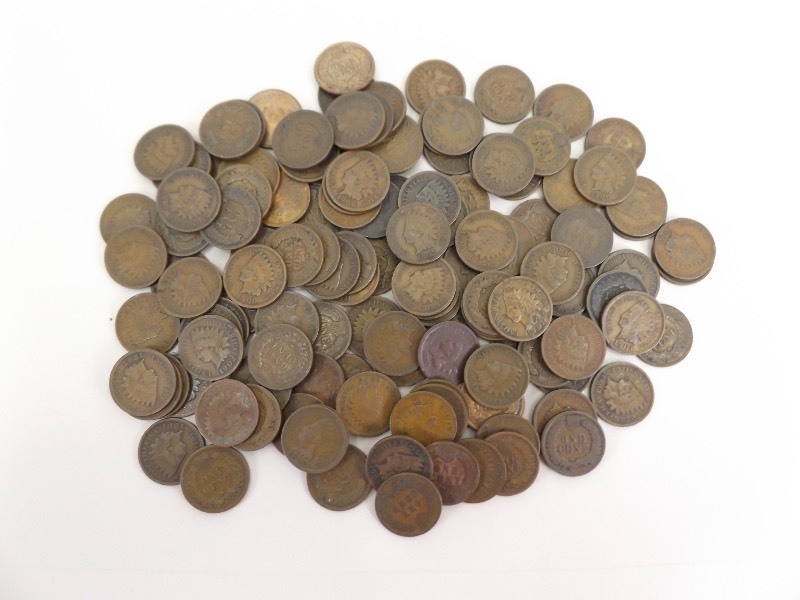 133 Indian Head Pennies in Antique Wood Box