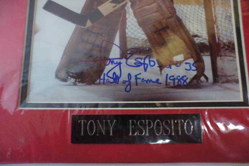 TONY ESPOSITO AUTOGRAPHED 8 X 10 MATTED PHOTO - INSCRIBED - HOF 1988  - OBTAINED AT  CHICAGO NATIONAL SPORTS CARD SHOW 2016