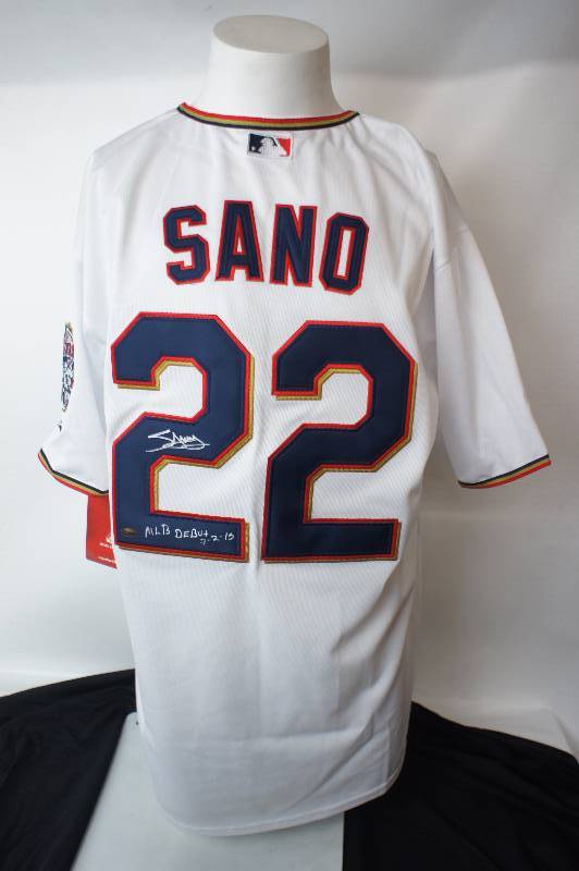 MIGUEL SANO - FULL SIZE MN TWINS  AUTOGRAPHED JERSEY  - INSCRIBED  MLB DEBUT 7-2-15 -  COA FROM FAN HQ # (T195956)   OBTAINED AT  FAN HQ 