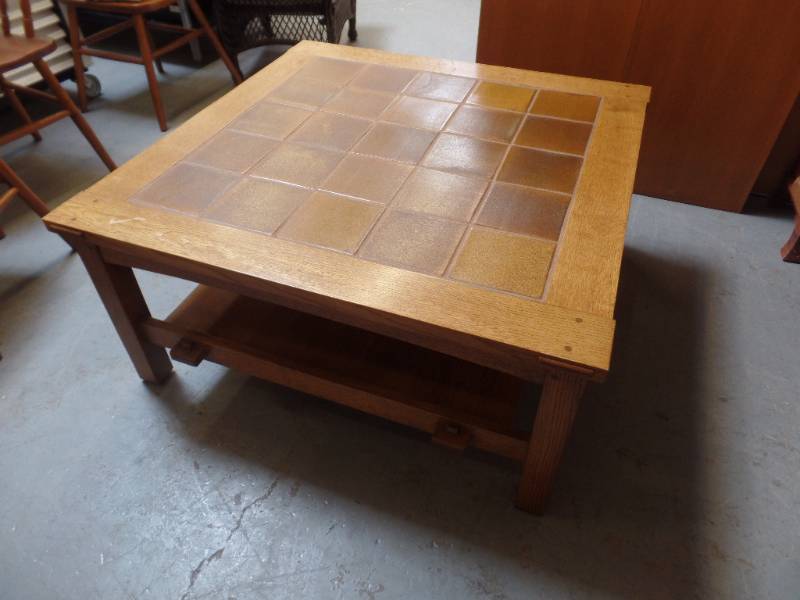lot 606 image: MISSION STYLE TILE TOP TABLE
