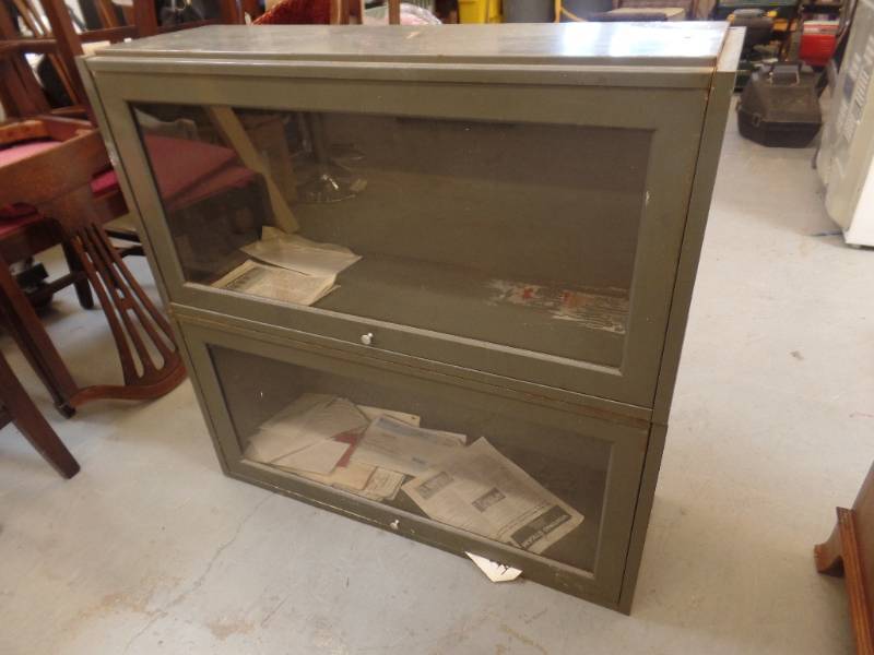 lot 639 image: METAL GLASS FRONT BOOKCASE