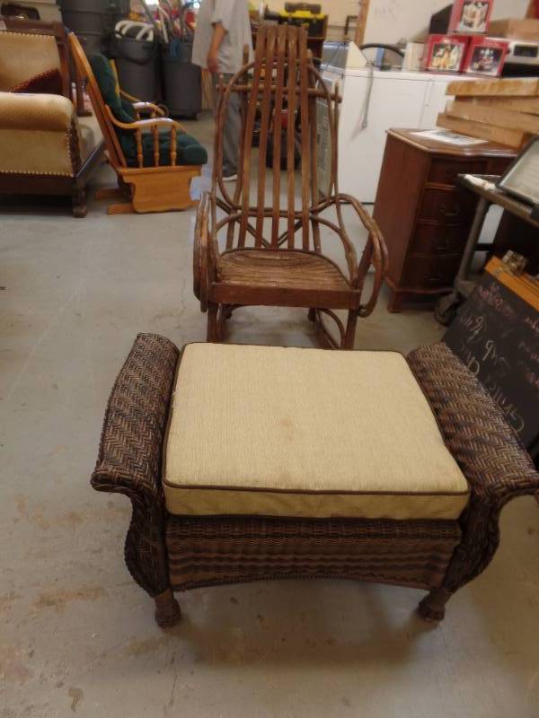 lot 640 image: AMISH WILLOW ROCKER AND FOOTSTOOL
