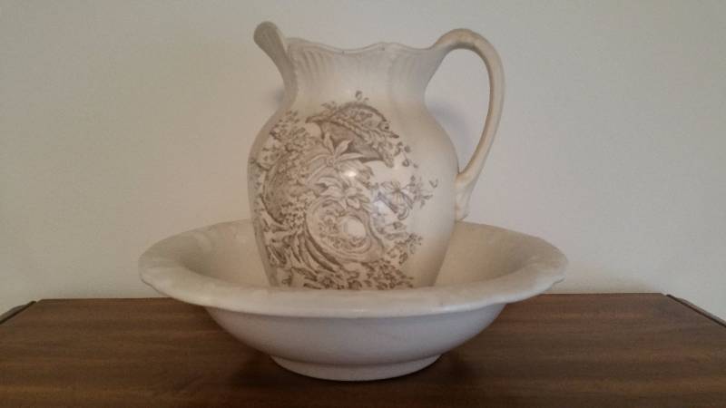 lot 61 image: Antique Royal Ironstone Water Pitcher and Basin