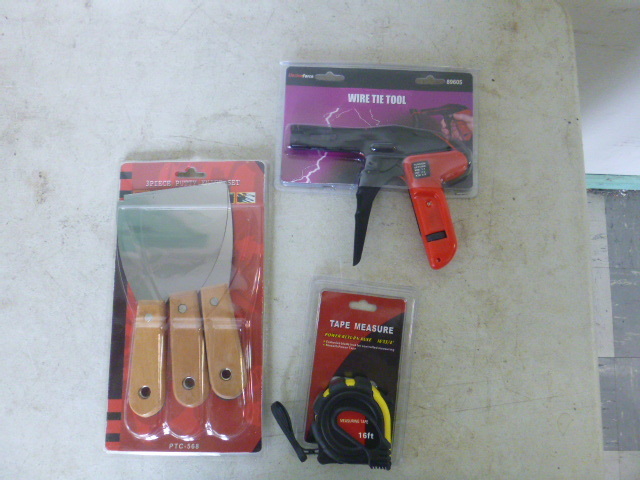 Tape Measure, Wire Tie Tool and Putty Knife Set