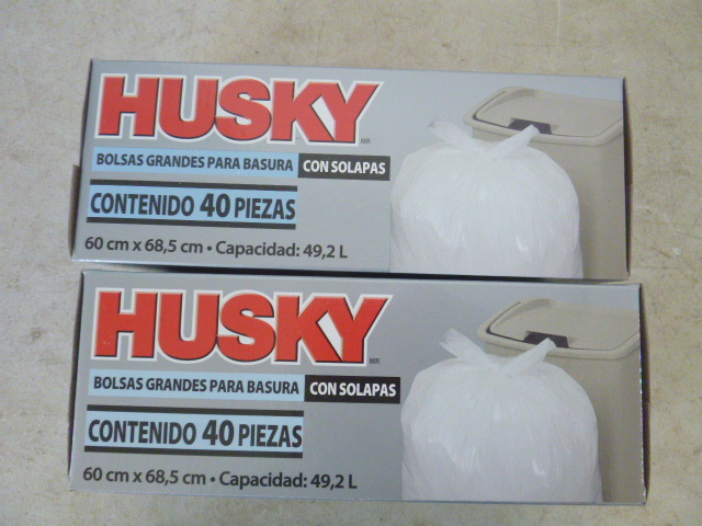 2 Boxes of Husky Kitchen Bags with Flap Ties