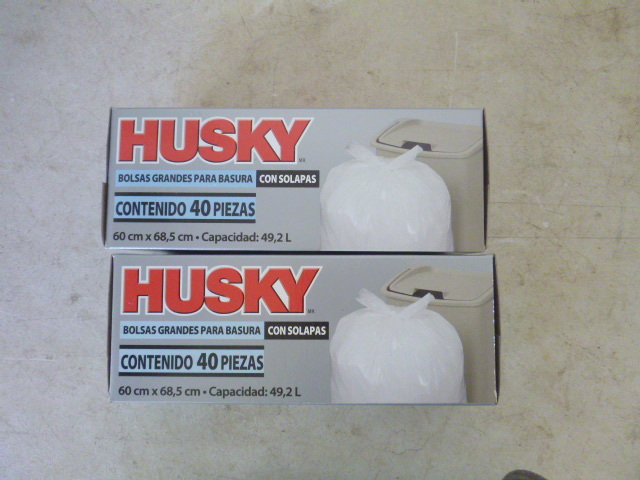 2 Boxes of Husky Kitchen Bags with Flap Ties