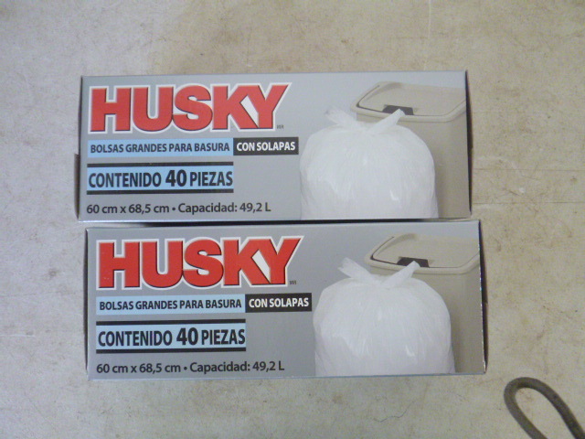 2 Boxes of Husky Kitchen Bags with Flap Ties