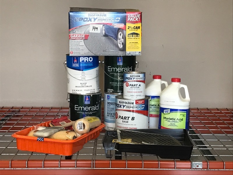 lot 149 image: Painting Supplies, Muriatic Acid, Garage Floor Coating
