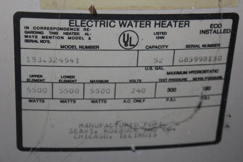 Kenmore Power Miser 5 52-Gallon Electric Water Heater | Maple Lake Dairy  Farm Equipment Liquidation | K-BID