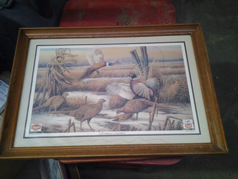 lot 4 image: Vintage Schmidt Beer Pheasant Picture 26x18
