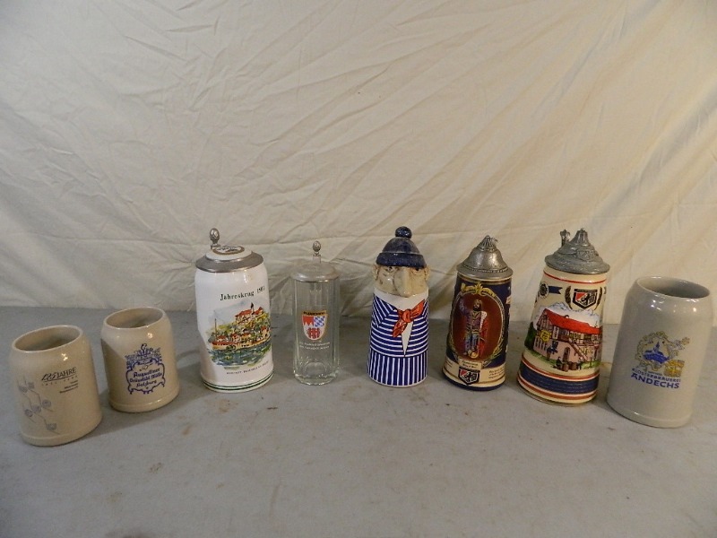 lot 45 image: 8 Old Steins  Beer Mugs