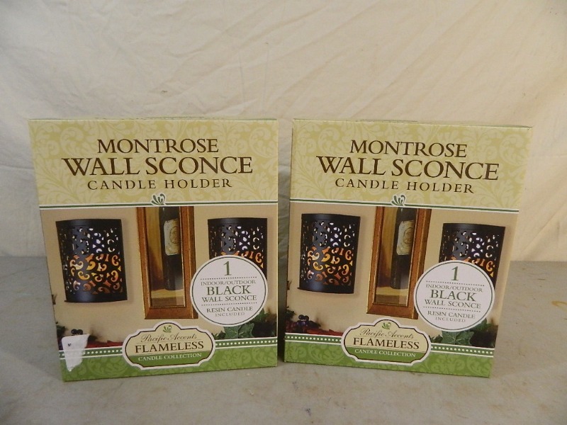 lot 132 image: 2 New Wall Sconces with Flameless Candles