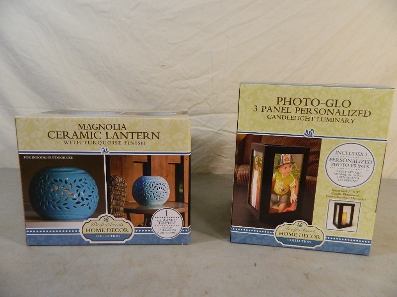 lot 133 image: New Ceramic Lantern with Flameless Candle and New Luminary with Flameless Candle