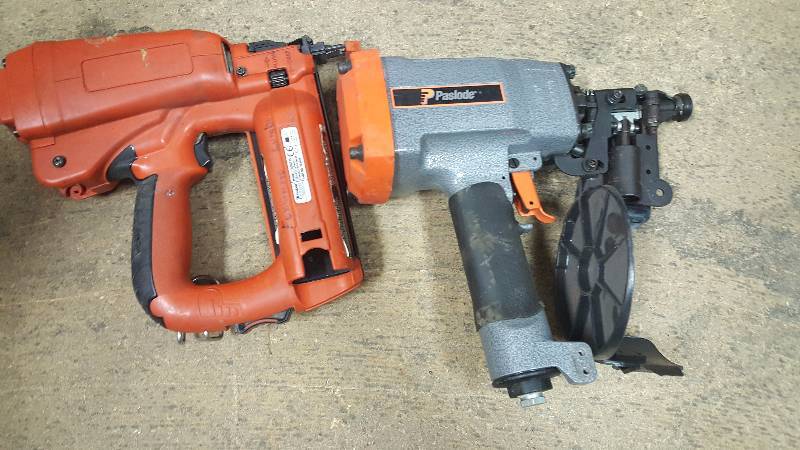 lot 85 image: Paslode cordless nail gun and paslode nail gun broken for parts or not working need repair total of 2 tool