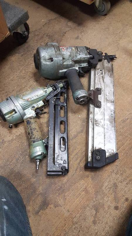 lot 95 image: hitachi big and small nail gun nailer broken for parts or repair not working total of 2 tool