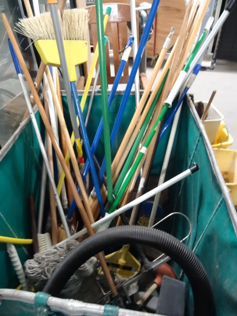 lot 218 image: Variety Of Janitorial Tools, Brooms,