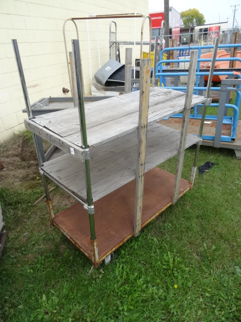 lot 31 image: 3 Tier 4 Wheel Cart, Metal Framed.