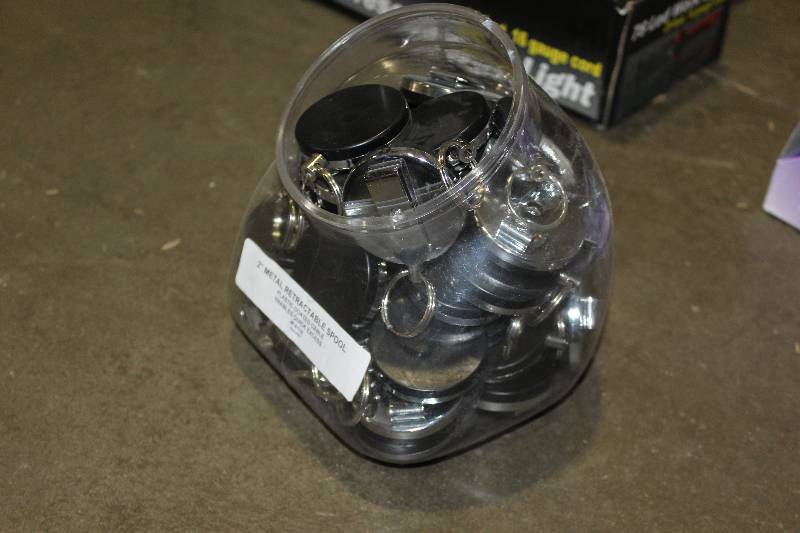 lot 57 image: Bin  Lot of (Approximately 30-40) Retractable Spools w Belt Clip