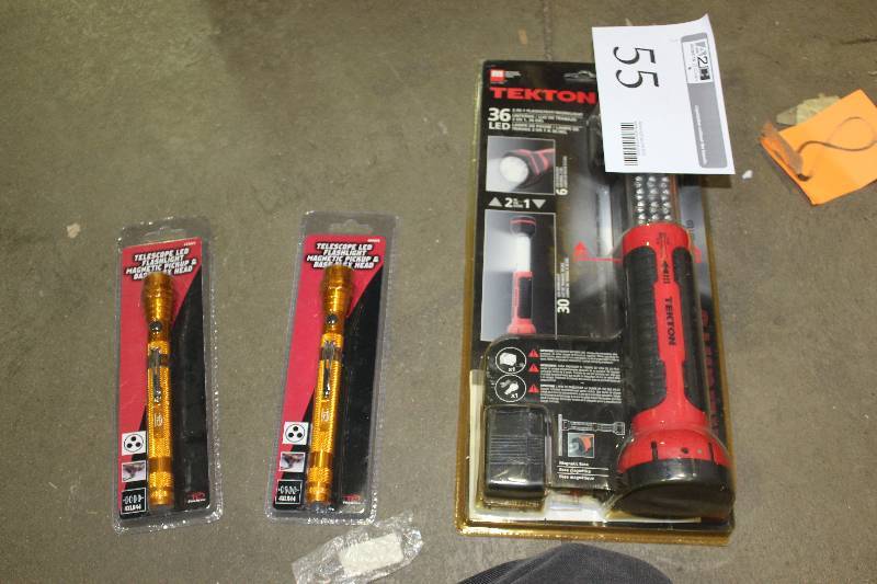 lot 55 image: Lot of (3) FlashlightsWork Lights Includes Tekton 36-LED, Telescope LED