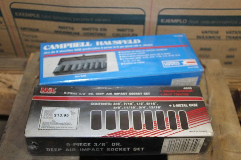 lot 110 image: Lot of (2) Hand Tools Includes Campbell Hausfeld 8-Piece 38in. Drive Deep Impact Socket Set SAE, Michigan Industrial Tools 9-Piece 38in. Drive Deep Air Impact Socket Set SAE