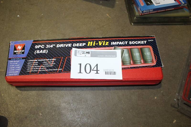 lot 104 image: Neiko Tools 9-Piece 34in. Deep Drive Impact Socket Set SAE